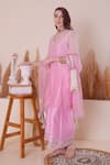 Shop_Surabhi Arya_Pink Kurta And Pant Mul Chanderi Embroidery Zari Thread Blunt V Neck Palazzo Set 