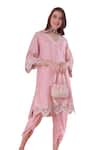 Buy_Surabhi Arya_Pink Kurta And Dhoti Pant Mul Chanderi Embroidery Gota V Neck Mirror Border Set _Online_at_Aza_Fashions