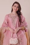 Surabhi Arya_Pink Kurta And Sharara Bamberg Silk Embroidery Zari Keyhole Floral Set _Online_at_Aza_Fashions