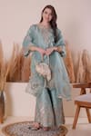 Buy_Surabhi Arya_Blue Kurta And Sharara Bamberg Silk Embroidery Zari Keyhole Set _at_Aza_Fashions