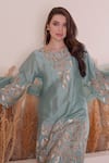 Shop_Surabhi Arya_Blue Kurta And Sharara Bamberg Silk Embroidery Zari Keyhole Set 