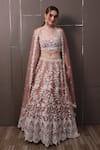 Sayisha_Peach Net Sequins, Embroidery Sweetheart Neck Hand Blouse Lehenga Set _Online_at_Aza_Fashions
