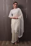 Buy_Sayisha_Off White Chiffon Embroidery, Sequins Boat Neck Hand Saree With Blouse _at_Aza_Fashions