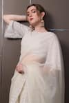 Shop_Sayisha_Off White Chiffon Embroidery, Sequins Boat Neck Hand Saree With Blouse _Online_at_Aza_Fashions