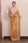 Buy_SAYISHA_Yellow Organza Hand Embroidered Floral Round Work Saree With Blouse _at_Aza_Fashions