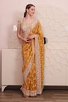 Shop_SAYISHA_Yellow Organza Hand Embroidered Floral Round Work Saree With Blouse _at_Aza_Fashions