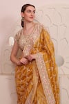 Shop_SAYISHA_Yellow Organza Hand Embroidered Floral Round Work Saree With Blouse _Online_at_Aza_Fashions