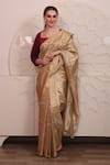 Buy_SAYISHA_Brown Organza Woven Floral Square Neck Saree With Embroidered Blouse _at_Aza_Fashions