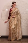 SAYISHA_Brown Organza Woven Floral Square Neck Saree With Embroidered Blouse _Online_at_Aza_Fashions