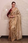 Buy_SAYISHA_Brown Organza Woven Floral Square Neck Saree With Embroidered Blouse _Online_at_Aza_Fashions