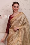 SAYISHA_Brown Organza Woven Floral Square Neck Saree With Embroidered Blouse _at_Aza_Fashions