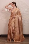 Buy_SAYISHA_Gold Organza Embroidered Zigzag Square Neck Pattern Saree With Blouse _at_Aza_Fashions