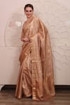 SAYISHA_Gold Organza Embroidered Zigzag Square Neck Pattern Saree With Blouse _Online_at_Aza_Fashions