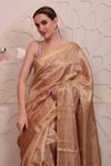 Shop_SAYISHA_Gold Organza Embroidered Zigzag Square Neck Pattern Saree With Blouse _Online_at_Aza_Fashions