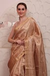 SAYISHA_Gold Organza Embroidered Zigzag Square Neck Pattern Saree With Blouse _at_Aza_Fashions