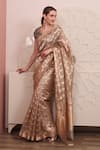 Buy_SAYISHA_Gold Organza Woven Floral Leaf Neck Saree With Embroidered Blouse _Online_at_Aza_Fashions