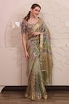 Shop_SAYISHA_Multi Color Organza Embroidered Zigzag Round Saree With Blouse _at_Aza_Fashions