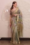 Buy_SAYISHA_Multi Color Organza Embroidered Zigzag Round Saree With Blouse _Online_at_Aza_Fashions