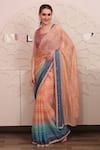 Buy_SAYISHA_Multi Color Chinon Embroidered Floral Square Neck Saree With Blouse _at_Aza_Fashions