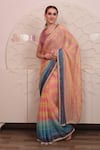 Shop_SAYISHA_Multi Color Chinon Embroidered Floral Square Neck Saree With Blouse _at_Aza_Fashions