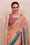 Buy_SAYISHA_Multi Color Chinon Embroidered Floral Square Neck Saree With Blouse _Online_at_Aza_Fashions