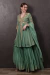 Buy_SAYISHA_Green Crepe Embroidered Floral V Neck Kurta Palazzo Set _Online_at_Aza_Fashions