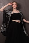 Shop_SAYISHA_Black Chiffon Embroidered Beads Sweetheart Hem Blouse Lehenga Set _Online_at_Aza_Fashions