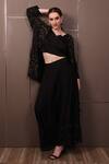 Buy_SAYISHA_Black Crepe Hand Embroidered Sequins Jacket Front Open Skirt Set With _at_Aza_Fashions