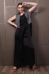 Buy_SAYISHA_Black Organza V-neck Box Fit Jumpsuit _at_Aza_Fashions