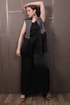 Shop_SAYISHA_Black Organza V-neck Box Fit Jumpsuit _at_Aza_Fashions