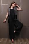 SAYISHA_Black Organza V-neck Box Fit Jumpsuit _Online_at_Aza_Fashions