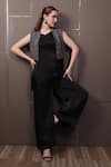 Buy_SAYISHA_Black Organza V-neck Box Fit Jumpsuit _Online_at_Aza_Fashions