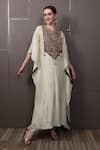 SAYISHA_Beige Chinon Hand Embroidered Sequins Round Kaftan Dress _Online_at_Aza_Fashions