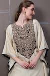 SAYISHA_Beige Chinon Hand Embroidered Sequins Round Kaftan Dress _at_Aza_Fashions