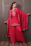 Buy_SAYISHA_Pink Organza Hand Embroidered Sequins Round Kurta Palazzo Set _at_Aza_Fashions