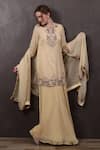 SAYISHA_Beige Organza Hand Embroidered Sequins Round Kurta With Skirt _Online_at_Aza_Fashions