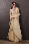 Buy_SAYISHA_Beige Organza Hand Embroidered Sequins Round Kurta With Skirt _Online_at_Aza_Fashions