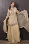 Shop_SAYISHA_Beige Organza Hand Embroidered Sequins Round Kurta With Skirt _Online_at_Aza_Fashions