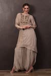 Buy_SAYISHA_Beige Organza Hand Embroidered Sequins Scoop Kurta With Dhoti Pant _at_Aza_Fashions