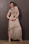 Shop_SAYISHA_Beige Organza Hand Embroidered Sequins Scoop Kurta With Dhoti Pant _at_Aza_Fashions