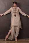 SAYISHA_Beige Organza Hand Embroidered Sequins Scoop Kurta With Dhoti Pant _Online_at_Aza_Fashions