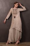 Shop_SAYISHA_Beige Organza Hand Embroidered Sequins Scoop Kurta With Dhoti Pant _Online_at_Aza_Fashions