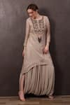 SAYISHA_Beige Organza Hand Embroidered Sequins Scoop Kurta With Dhoti Pant _at_Aza_Fashions