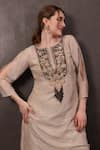 Buy_SAYISHA_Beige Organza Hand Embroidered Sequins Scoop Kurta With Dhoti Pant 