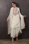 Buy_SAYISHA_Off White Chinon Hand Embroidered Thread Round Kurta Palazzo Set _at_Aza_Fashions