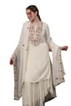 SAYISHA_Off White Chinon Hand Embroidered Thread Round Kurta Palazzo Set _Online_at_Aza_Fashions