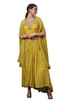 Buy_SAYISHA_Yellow Muslin Hand Embroidered Crystals Round Blouse With Pleated Skirt _Online_at_Aza_Fashions