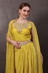 Buy_SAYISHA_Yellow Muslin Hand Embroidered Crystals Round Blouse With Pleated Skirt 