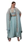 SAYISHA_Blue Chinon Hand Embroidered Crystals Round Blouse With Balloon Skirt _Online_at_Aza_Fashions