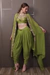 Buy_SAYISHA_Green Muslin Hand Embroidered Crystals Top Scoop Dhoti Pant Set _at_Aza_Fashions